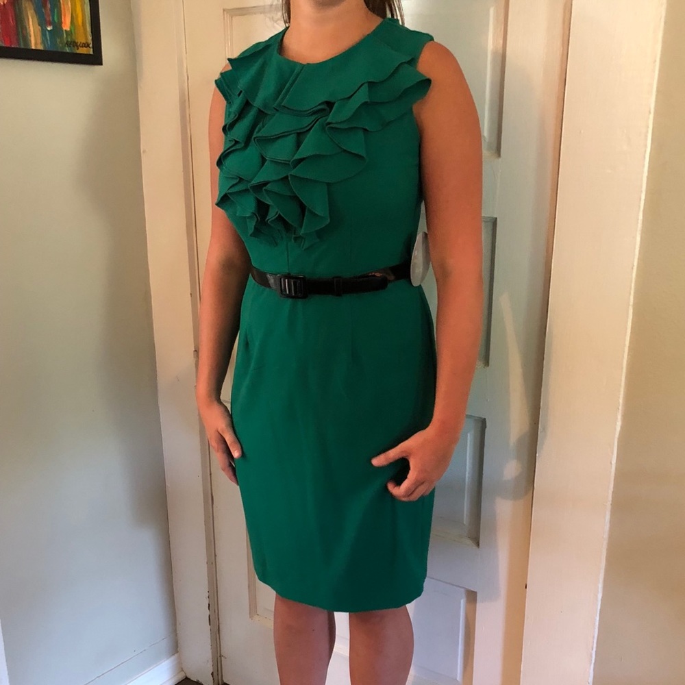 Emerald Green Ruffle Dress - Picture 2 of 3